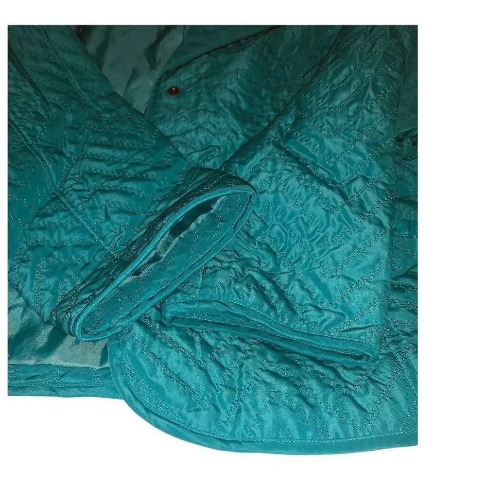 XL Requirements Green Quilted Lined Jacket Blazer Brass Snaps Faux Pockets EUC